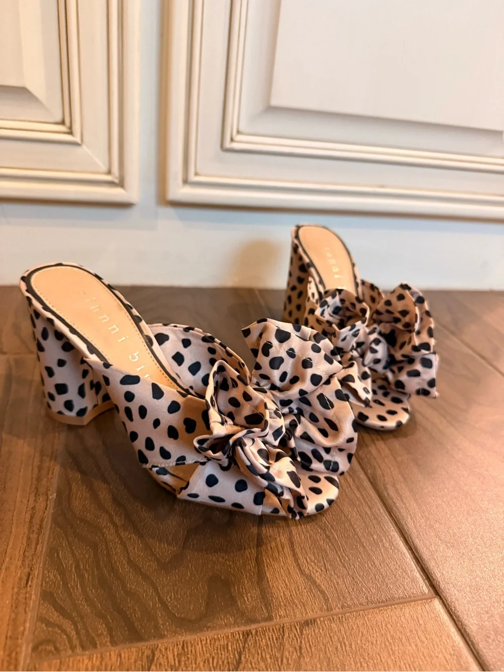 Gianni Bini Pink and Black Spot Bow Block Heels